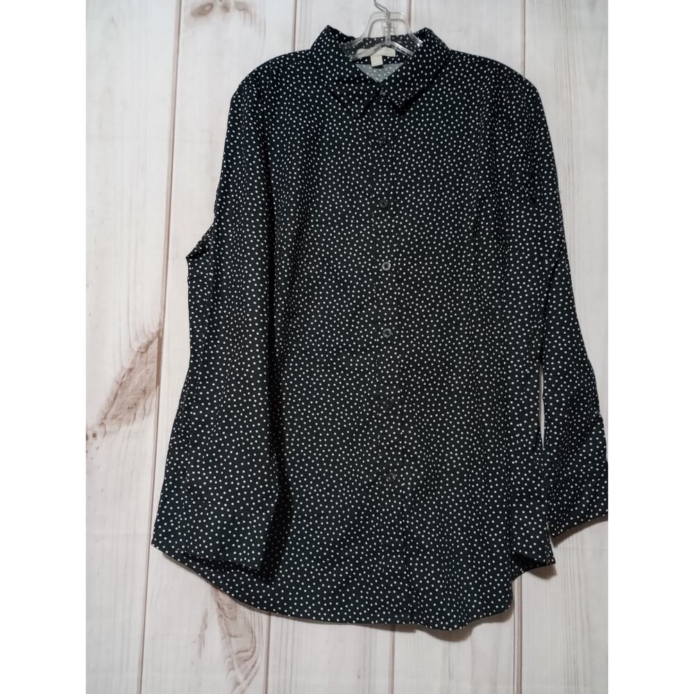 Woman Within‎ Shirt Ladies Large Black White Polka Dot